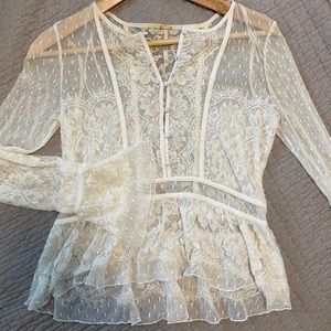 Free People Lace Peplum and Bell Sleeve Top